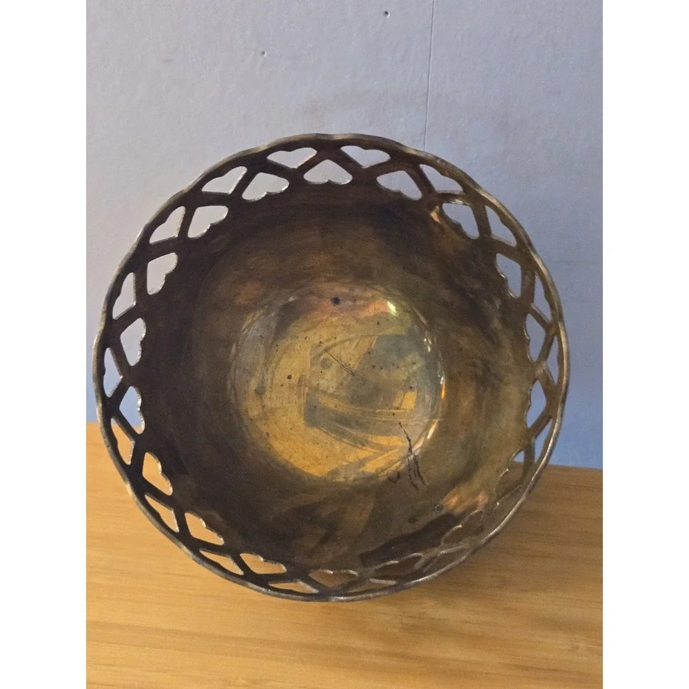 Vintage Brass Bowl with Heart Cutouts 3